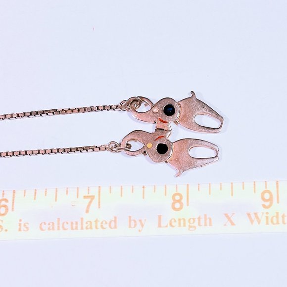 VINTAGE Lucky Kissing Elephants Necklace 925 Silver - Chain 17" Inch Included - Picture 5 of 12